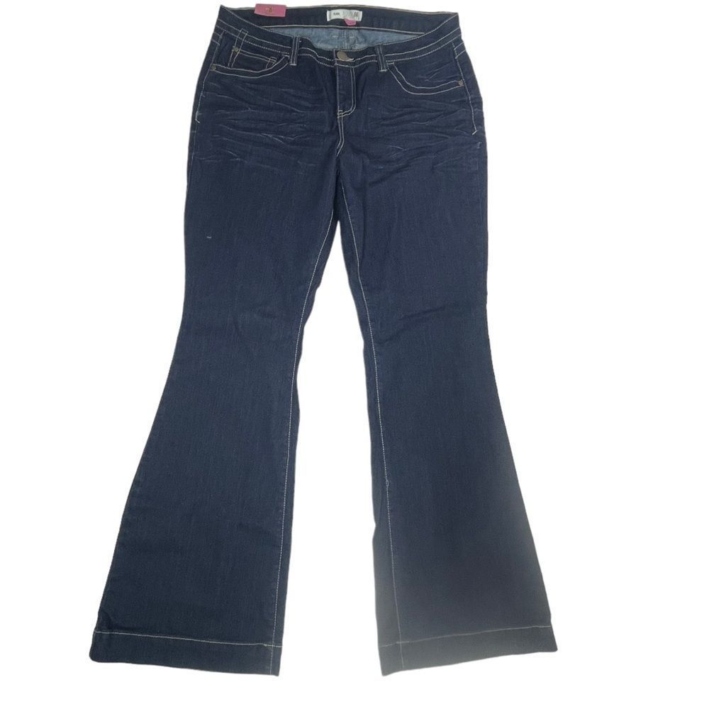 Route 66 Flare Jeans Womens 14 Curvy Fit Dark Wash Low Rise 36x33 Denim Blue
